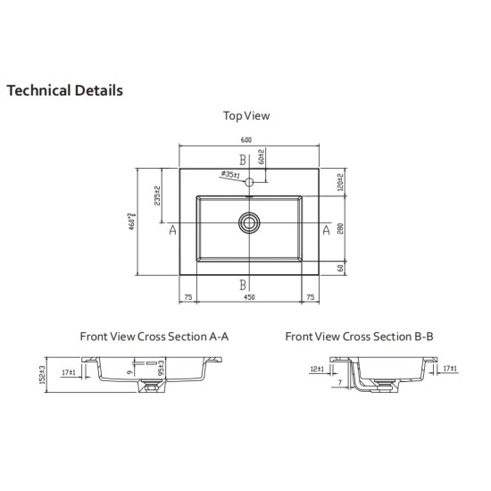 600mm Slim Polymarble Basin Vanity Top Only